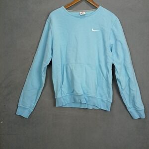 Nike Sweatshirt Mens Medium Light Blue Swoosh Logo Fleece Lined Ribbed Winter